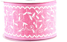 Pink 2.5" by 2 yds Wired Ribbon Spring Summer Faux Embroidery Everyday Summer