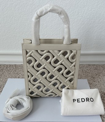 PEDRO Icon Leather Tote Bag Cream/Taupe Top Handle Calf Leather Tote