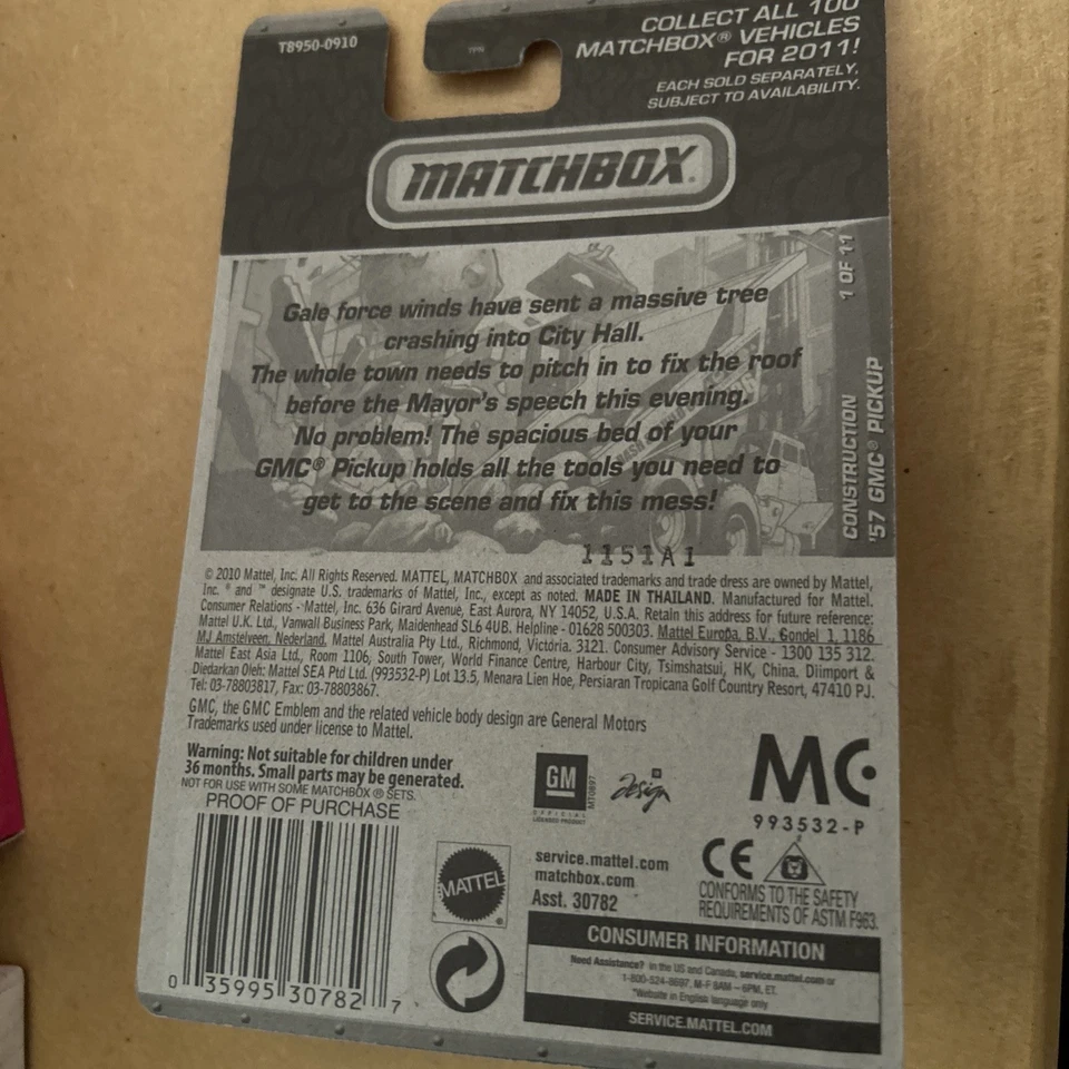 MATCHBOX ‘57 GMC PICKUP BLACK 2010 LONG CARD CONSTRUCTION - Image 2 of 2