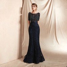 Elegant Navy Blue Mother Of The Bride Dresses Lace Appliques Wedding Guest Gowns