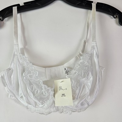 BHS Bra Size 34D Underwire Lace White Semi Sheer Sexy Bridal Satin NWT