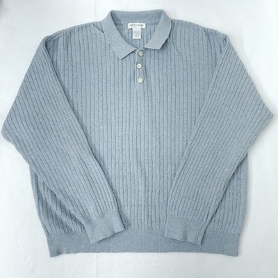 Vintage Methode Cable Knit Ribbed Polo Sweater Mens XL 100% Cotton Gray Casual