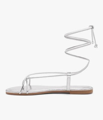 Flat Lace Up Sandals in a vibrant Sliver/fuchsia color