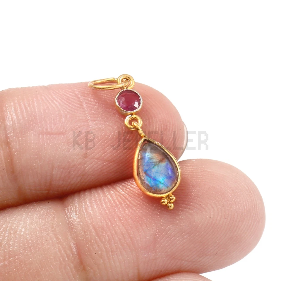 Tiny Pendant 14k Gold Ruby And Labradorite Gemstone Pendant Handmade Pendant - Image 3 of 4