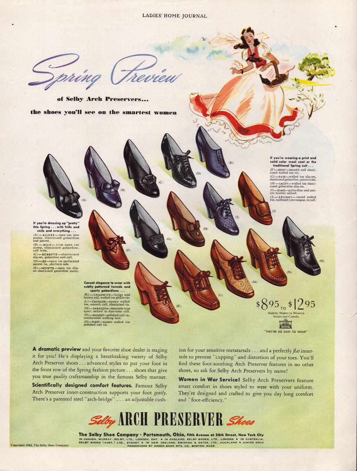 Selby Shoes Arch Preserver Spring Preview Fashion Vintage Print Ad 1942