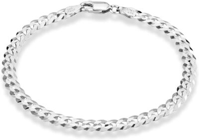 925 Sterling Silver 5mm Solid Diamond-Cut Cuban Link Chain Bracelet Curb Chain