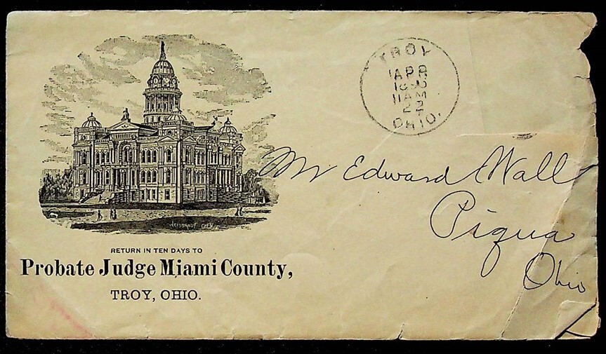 Probate Judge Miami County Troy Ohio 1896 Postal Cover eBay