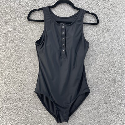 Baleaf Leotard Women 34 Black Henley Neck Performance Stretch Bodysuit Dancewear