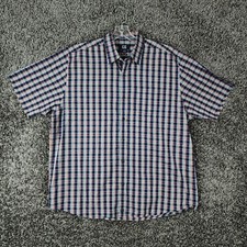 Cutter & Buck Mens Blue Plaid Short Sleeve Egyptian Cotton Button Up Size XL