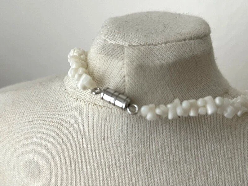 COLLIER Ras du Cou perle Blanc Japon Coquille Corail ? Neuf 40cm Très joli - Photo 3/4