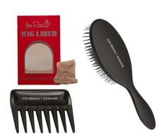 3Pc Bundle: Jon Renau Wide Tooth Comb, Paddle Brush & 1 Beige Fishnet Liner