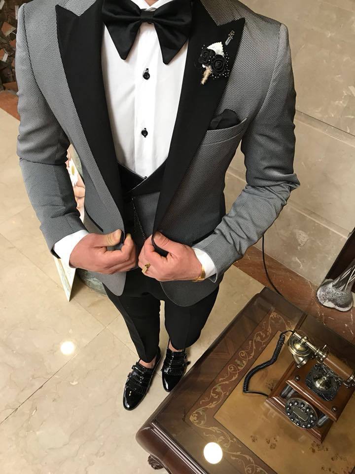 FIRST CLASS PLUS Grey Smoking Suit Mens Tailored Slim Fit Vest 44 image 6