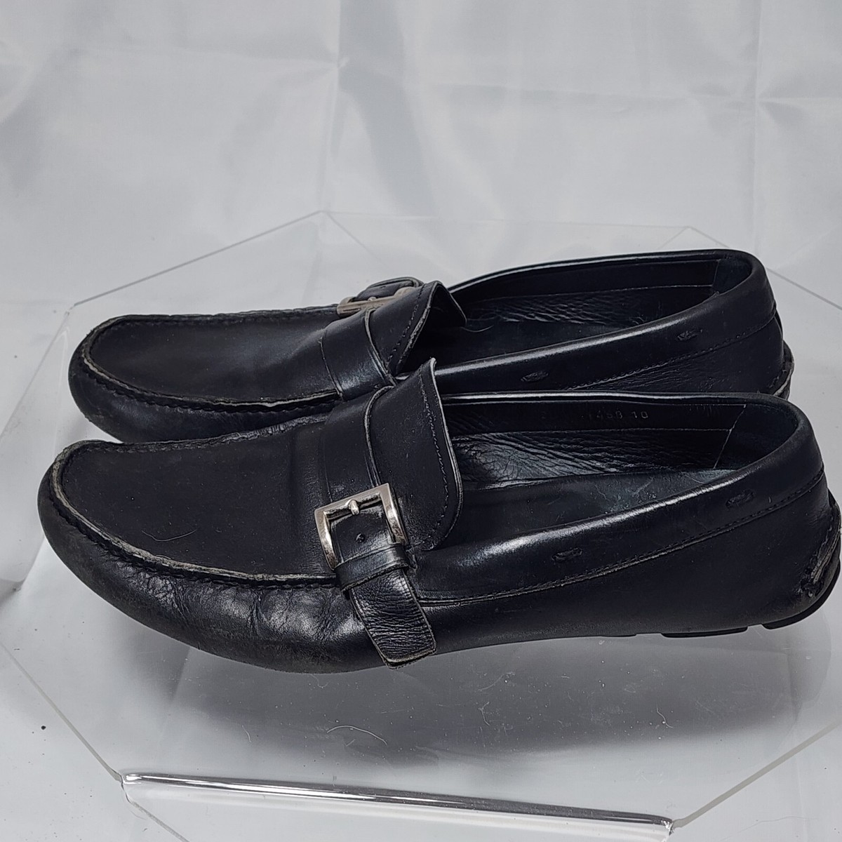 PRADA Men 10 Black Leather Drivers Driving Loafers Worn | eBay display picture 3