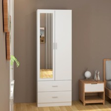 2 Door 2 Drawers Wardrobe with Mirror Hanging Rail Clothes Storage Cupboard Unit