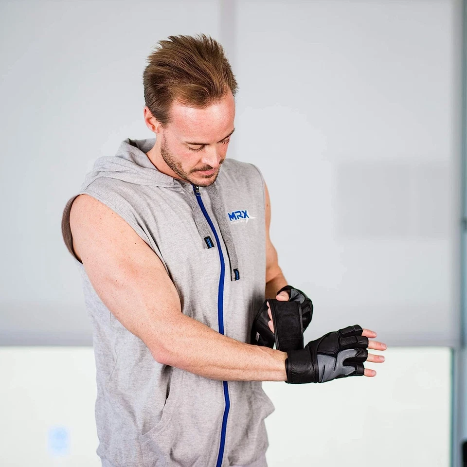 Guantes de Levantamiento de Pesas MRX Nivel Profesional con Correa de Muñeca de 18 Pulgadas de Largo Gimnasio Entrenamiento Foto 4 de 4