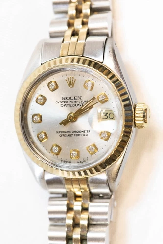 Rolex LADY-DATEJUST 10 Diamond Stainless Steel Watch w/ Two Tone Bracelet (RWT)