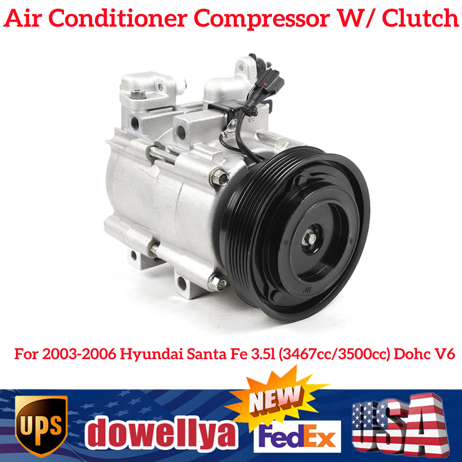 For Hyundai Santa Fe 3.5L 2003-2006 A/C Air Conditioner Compressor W/ Clutch