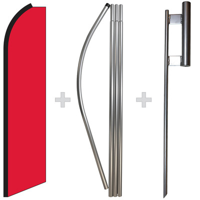 Solid Red 15' Tall Swooper Flag & Pole Kit Feather Super Bow Banner