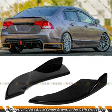 For 06-11 Honda Civic Sedan CTM Design Gloss Black Rear Bumper Winglet Extension