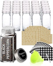 25 Glass Spice Jars with 703 Spice Labels, Chalk Marker and Funnel Complete Set
