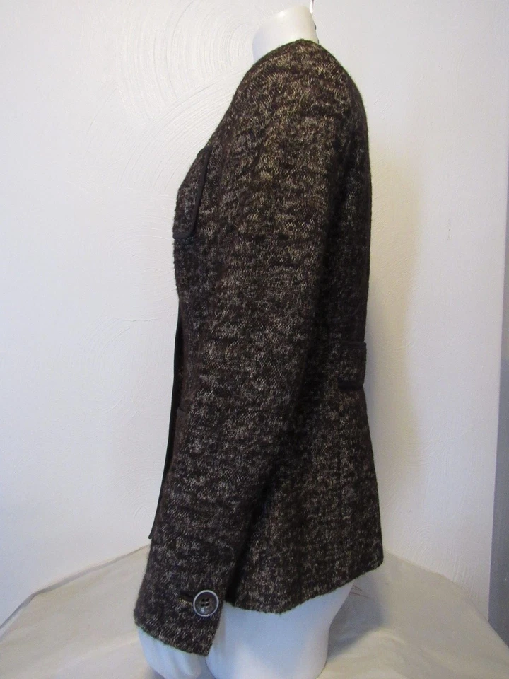 Chaqueta Blazer W BY WORTH Tweed Lino Lana Talla 6 Marrón jaspeado Forrado Cuello Redondo  Foto 4 de 4