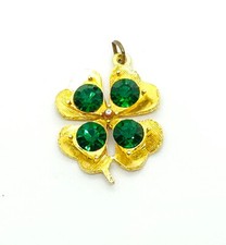 Four Leaf Clover Gold Tone and Rhinestone Pendant