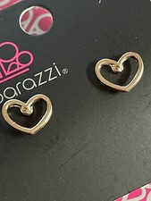 Paparazzi Ladies Girls Gold Heart Post Back Earrings NWT