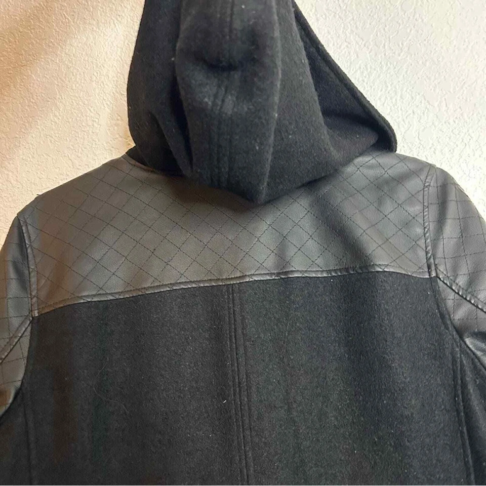 Parka con capucha manga de cuero sintético Jolt para mujer grande mezcla de lana chaquetón Foto 4 de 4