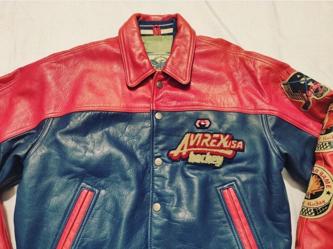 Rare 90s blue red avirex hockey league made usa leather Rare 90s blue red avirex hockey league made usa leather
