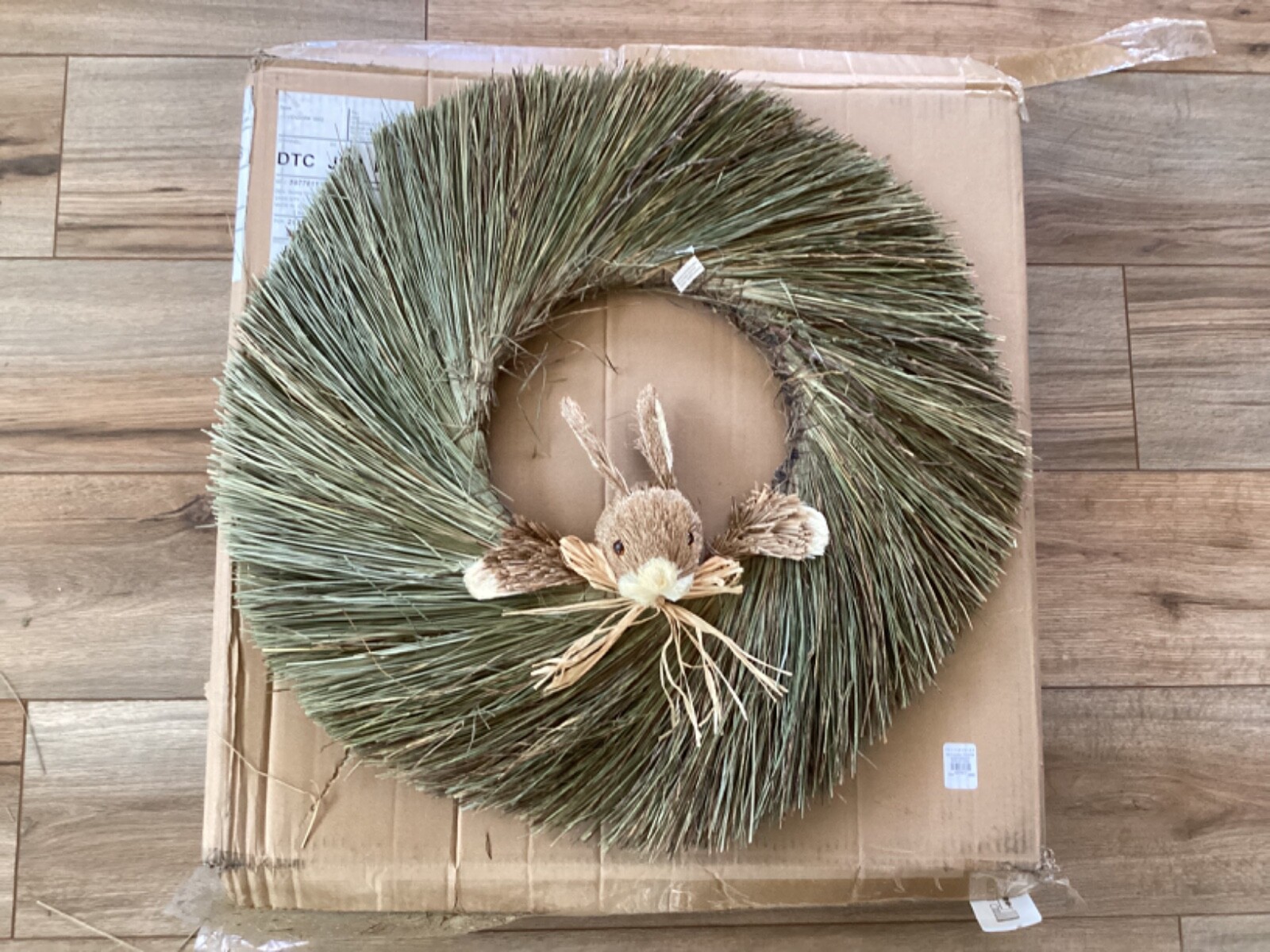 Pottery Barn Easter Bunny Wreath natural sisal grass twig spring NEW 24”