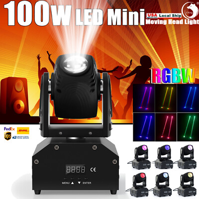 100W Mini LED RGBW 4 in 1 Moving Head Stage Beam Light DMX Party DJ Spotlight
