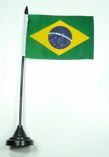 AZ FLAG Brasilien Tischflagge 22x15cm - Metall Sockel Mit Satin Flagge