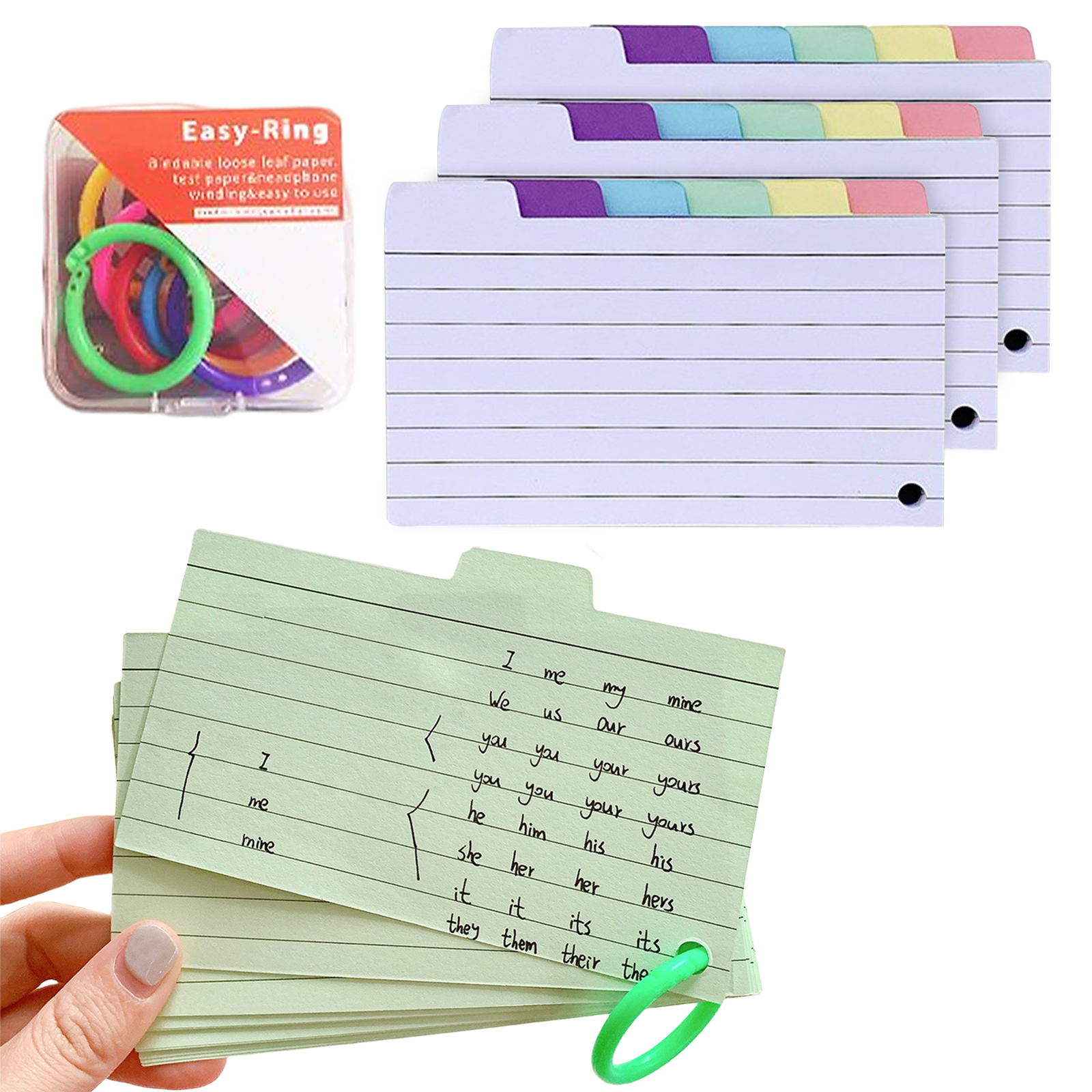 Tabbed Note Card With Binder Ring Ruled Tabbed Colourful Note Taking Index Card Set Cue ...