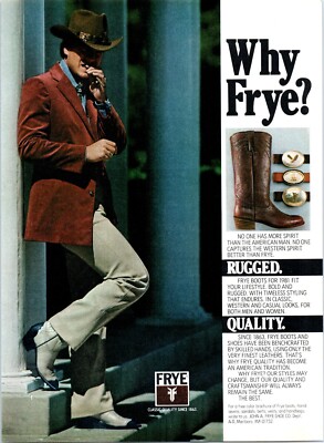 1981 Frye Boots Vintage Print Ad Western Urban Cowboy Hat Belt Buckle Wall Art