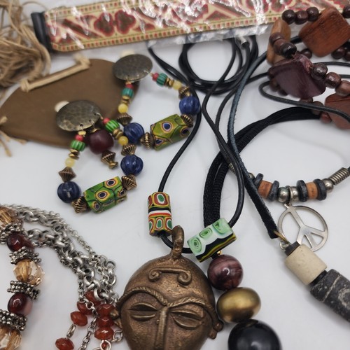 Vintage Boho Eclectic Jewelry Lot Tribal Glass Bead Wearable Earth Tone Hippy - Picture 6 of 22
