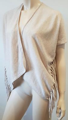 Max & Moi Beige Merinowolle & Kaschmir Kurzarm Fransen Strickjacke Oberteil 38 UK8