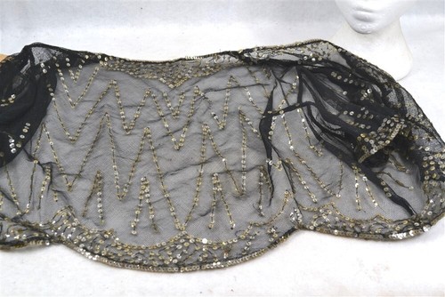 antique jacket bolero top black net w/silver sequins bust 36 original 1940s - Picture 4 of 5