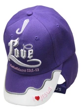 Love Corinthians 13:1-13 Purple I Heart Love Jesus Embroidered Cap Hat CAP805A 