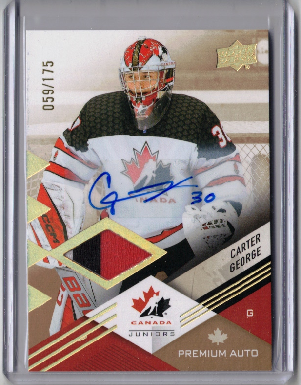 CARTER GEORGE 2024 Upper Deck Team Canada Premium Autograph Patch 62 Rookie /175