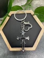 4" Handmade Silver-Tone Enamel Cross Pendant Keychain Purse Charm New B2383