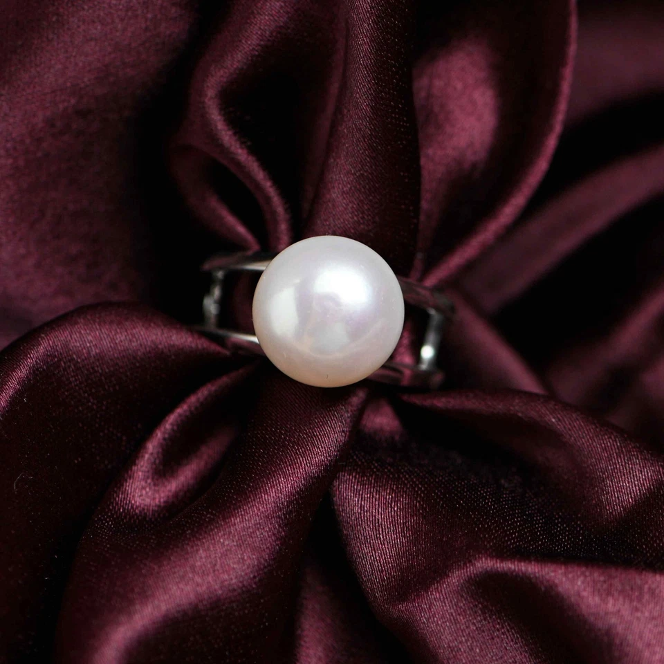 Anillo de perlas hecho a mano anillo de plata de ley 925 con anillo de rodio blanco Foto 3 de 4