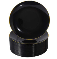 100 Pieces Black Plastic Plates - 7.5Inch Black Dessert Plates - Disposable Gold