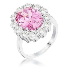 11.5ct Rhodium Plated Pale Pink Oval Blossom Ring Cubic Zirconia
