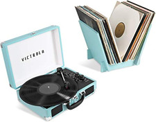 Journey Bluetooth Suitcase Record Player with Matching Record Stand