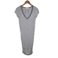 Athleta Dress Striped Topanga V Neck Ruched Side Casual T Shirt Gray Size XXS