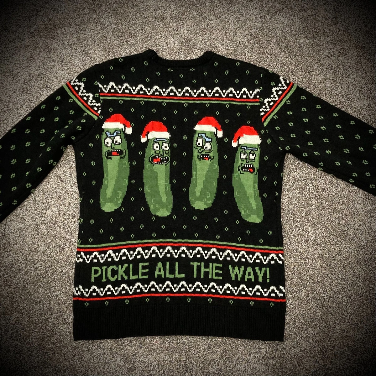 M RICK AND MORTY UGLY CHRISTMAS SWEATER pickle all the way boom BIG LOGO black