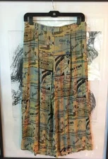 Citron Rayon Capri Pants Sz L Island Motif Elastic Waist In Back