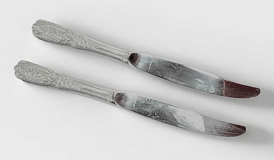 Par de cuchillos regulares de plata esterlina Milburn Rose de Westmorland cubiertos de 9" Foto 3 de 4