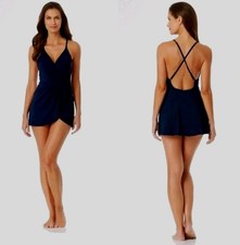 Anne Cole Solid Surplice Swimdress Women's Swimsuit Black Size 8/10