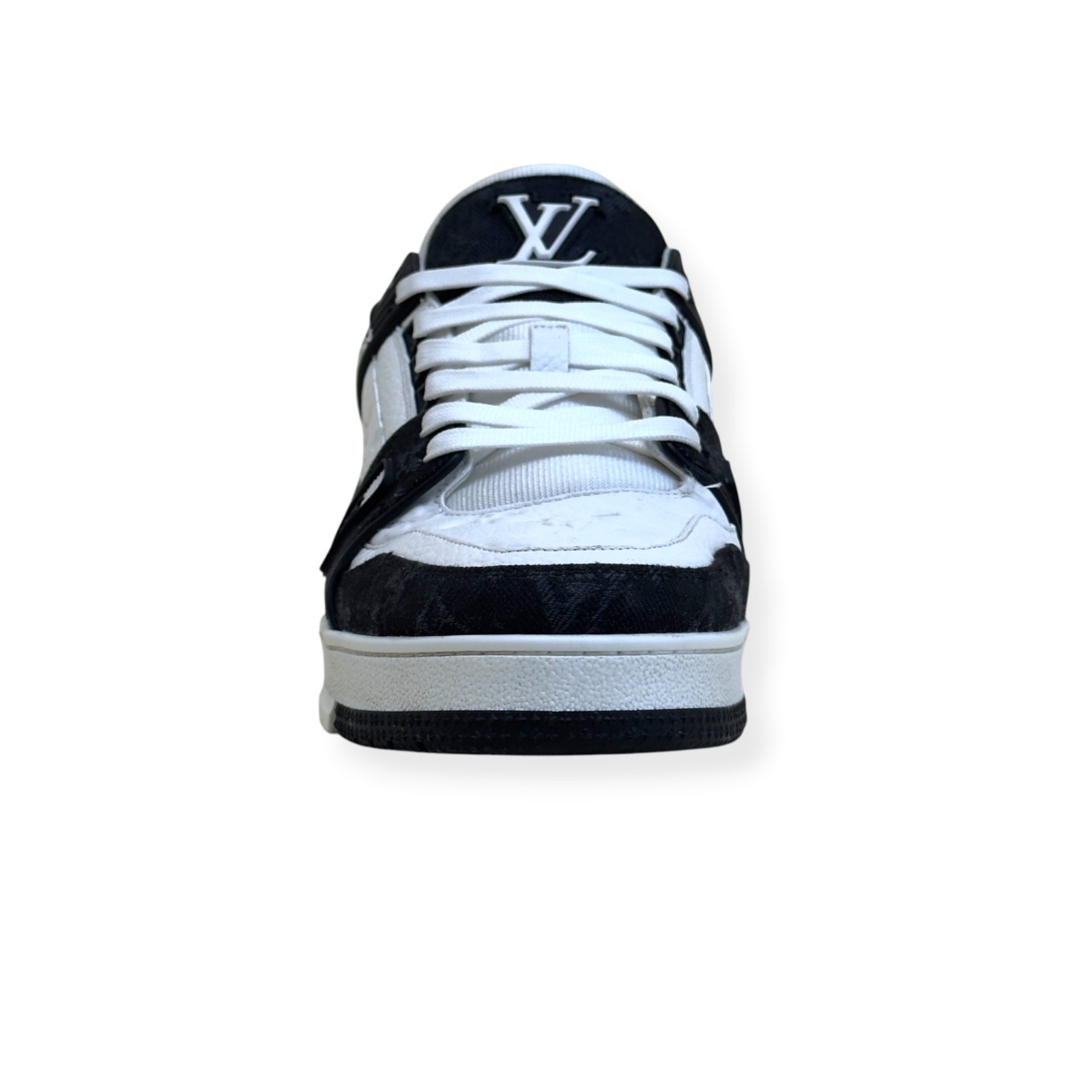 LOUIS VUITTON LV TRAINER MONOGRAM DENIM SNEAKER BLACK / WHITE UK8.5 RRP£1000 image 2